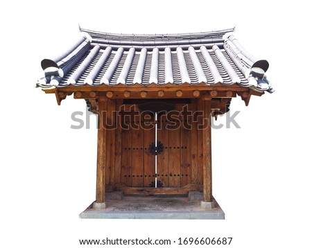 Korea gate isolated on white background,old Wood Korea door,Objects with Clipping Paths Royalty-Free Stock Photo #1696606687