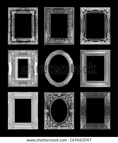 silver antique vintage  picture frames. Isolated on black background