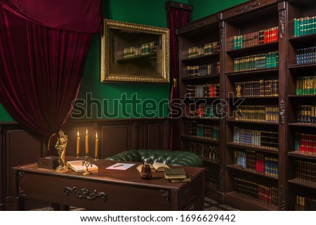 Library interior old in classic style. Royalty-Free Stock Photo #1696629442