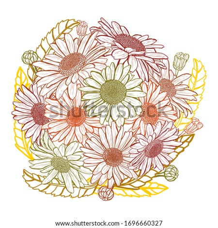 Decorative abstract chamomile flowers, design elements. Can be used for cards, invitations, banners, posters, print design. Floral background in line art style