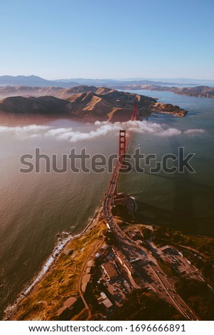 Helicopter shot of Golden Gate Bridge, San Francisco,  California