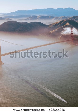 Helicopter shot of Golden Gate Bridge, San Francisco,  California