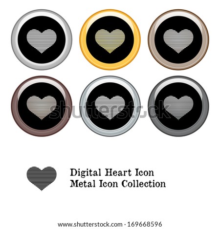 Digital Heart Icon Metal Icon Set.  Raster version.