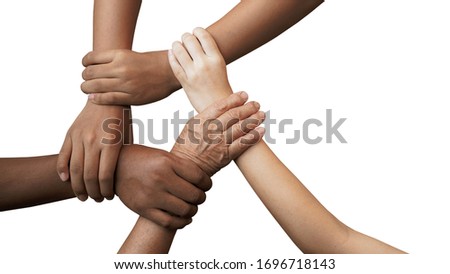 5 Human join hands together isolated on white background, collaboration of business and education teamwork concept
 Royalty-Free Stock Photo #1696718143