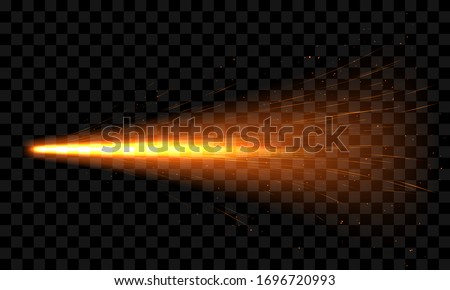 Realistic sparks of weld metal blade, firework petard flare, comet trail. Bright glowing sparkling light of electric circular saw, flying asteroid isolated on transparent background 3d vector clip art