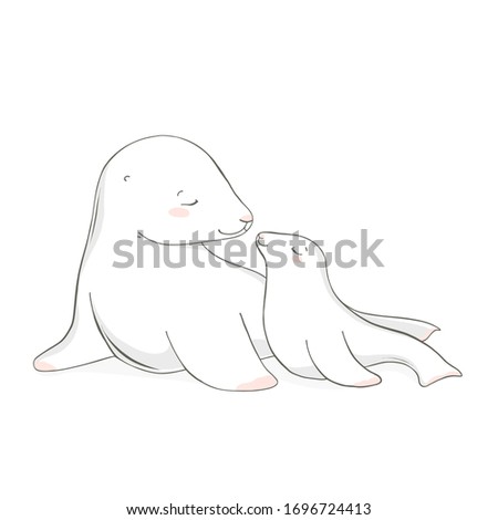  Animal family character. Vector illustration. Mom and baby. 
