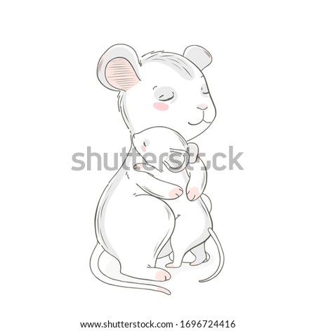  Animal family character. Vector illustration. Mom and baby. 