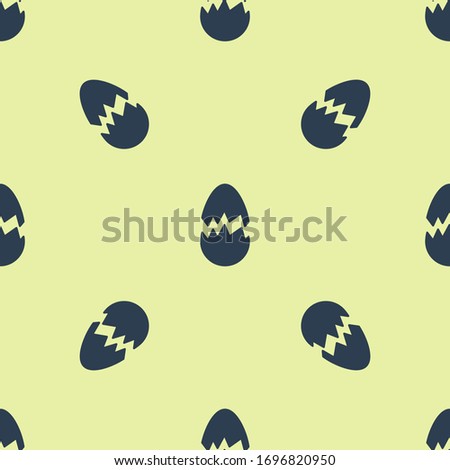 Blue Broken egg icon isolated seamless pattern on yellow background. Happy Easter.  Vector Illustration