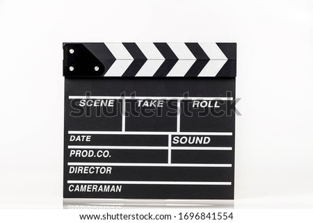 Movie clappers open and close isolated on white background. Shown slate board.Realistic movie clapperboard. Clapper board isolated with clipping path included. image for object and illustration