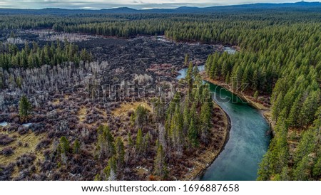 Aerial view of Deschutes River near Bend, Oregon. Royalty-Free Stock Photo #1696887658
