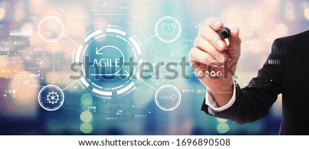 Agile concept with businessman on blurred abstract background Royalty-Free Stock Photo #1696890508