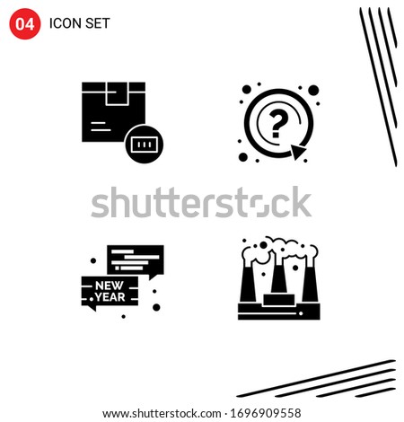 Pack of 4 Modern Solid Glyphs Signs and Symbols for Web Print Media such as barcode; bubble; shipping; mark; conversation Editable Vector Design Elements