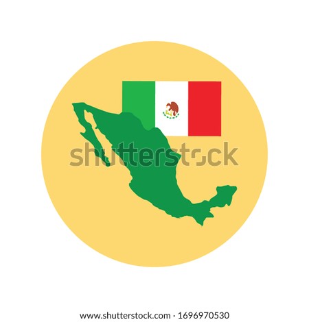 mexican flag and map block and flat style icon vector illustration design