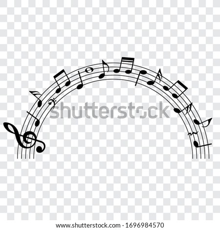 Music notes rainbow, circle half with music notes, vector illustration.