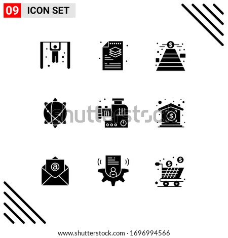 Group of 9 Solid Glyphs Signs and Symbols for meat grinder; food mincer; fundraising; world; globe Editable Vector Design Elements