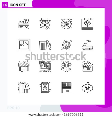 Stock Vector Icon Pack of 16 Line Signs and Symbols for leaf; canada; business; calendar; vision Editable Vector Design Elements