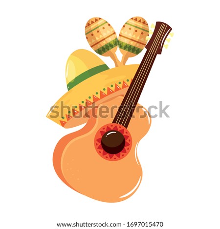 Mexican guitar maracas and hat design, Mexico culture tourism landmark latin and party theme Vector illustration
