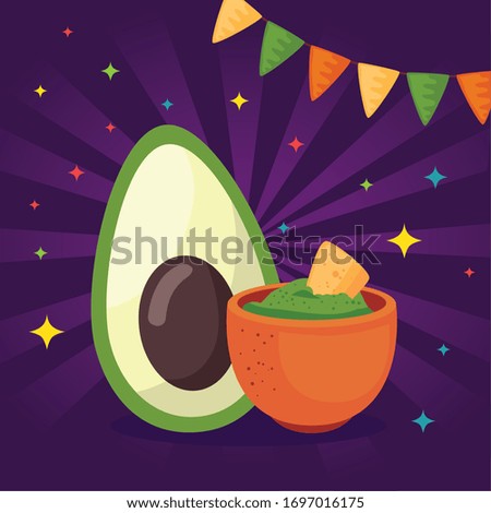 Mexican avocado and bowl design, Mexico culture tourism landmark latin and party theme Vector illustration