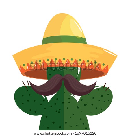 Mexican cactus with mustache and hat design, Mexico culture tourism landmark latin and party theme Vector illustration