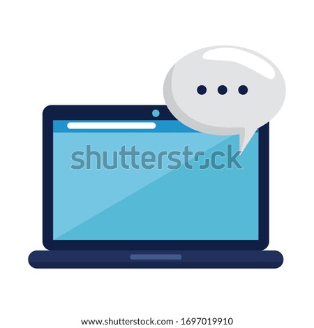 Communication bubble and laptop design, Message discussion conversation talk and technology Vector illustration