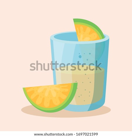 Mexican tequila shot with lemon design, Mexico culture tourism landmark latin and party theme Vector illustration