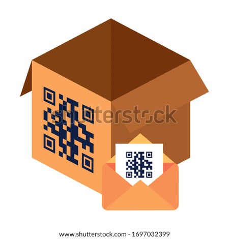 qr code inside envelope and box design of technology scan information business price communication barcode digital and data theme Vector illustration