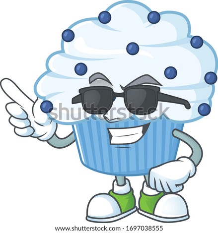 Super cute vanilla blue cupcake cartoon character wearing black glasses