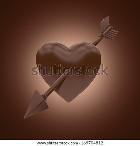 3d chocolate heart pierced with arrow, Valentines day clip art, sweet food