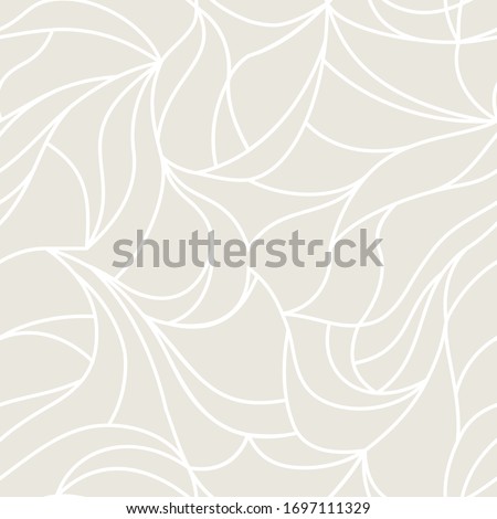 
Vector organic pattern. Seamless texture of plants drawn lines. Stylish leaves light grey background. Modern wallpaper or textile print