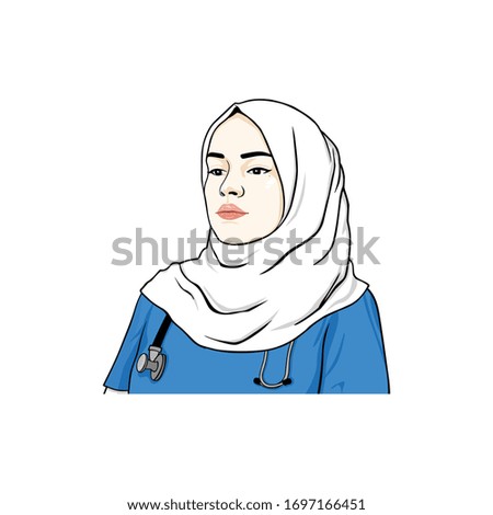 Beautiful Woman Hijab Nurse Illustration, Vector Design Template