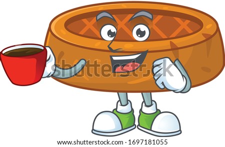 An image cartoon character of peanut cookies with a cup of coffee