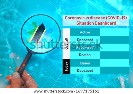 Coronavirus disease (COVID-19)  Situation Dashboard for Tanzania. Empty space for updating overall active, deceased, recovered and deaths people due to corona virus.