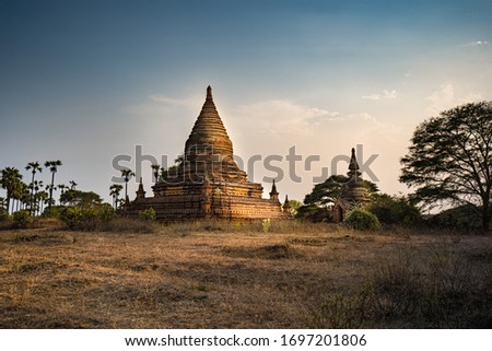 Bagan temple stupa landscape in the countryside of Myanmar