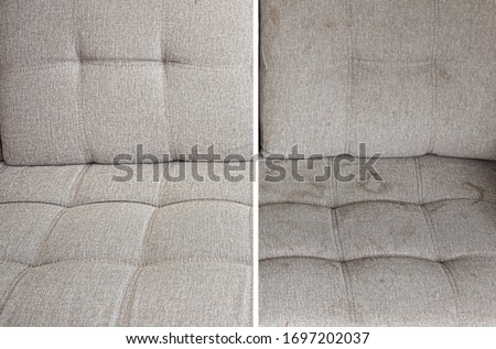 clean and dirty sofa before and after, Cleaning service clean sofa with professional equipment Royalty-Free Stock Photo #1697202037