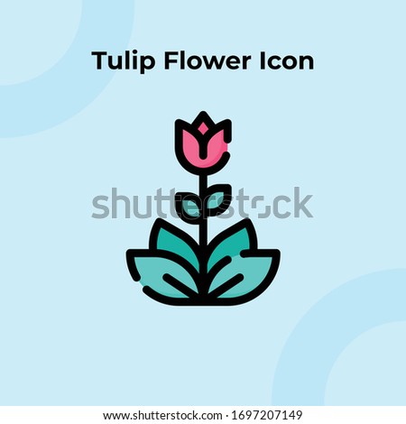 Tulip Flower Icon with Filled Outline Style, Easter Theme, Vector Editable
