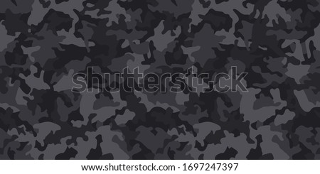 Black camouflage pattern , seamless vector background. Classic clothing style masking dark camo, repeat print. Monochrome texture Royalty-Free Stock Photo #1697247397