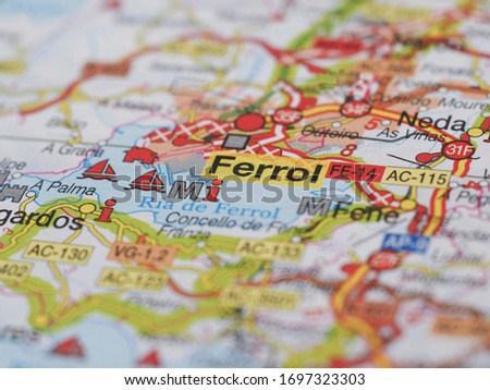 A map with the focus on the city of Ferrol . Holiday concept