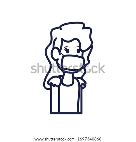 Girl cartoon with mask line style icon design of Medical care health emergency aid exam clinic and patient theme Vector illustration