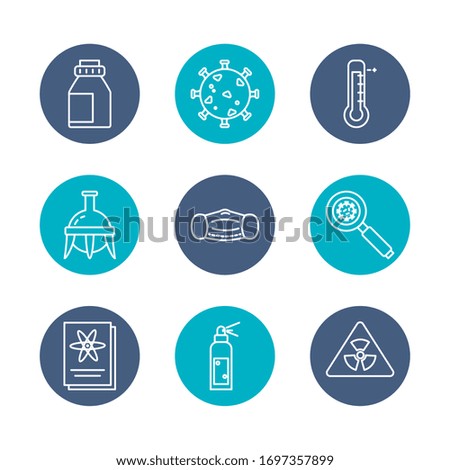 chemical flask and medical and chemestry icon set over white background, block style, vector illustration