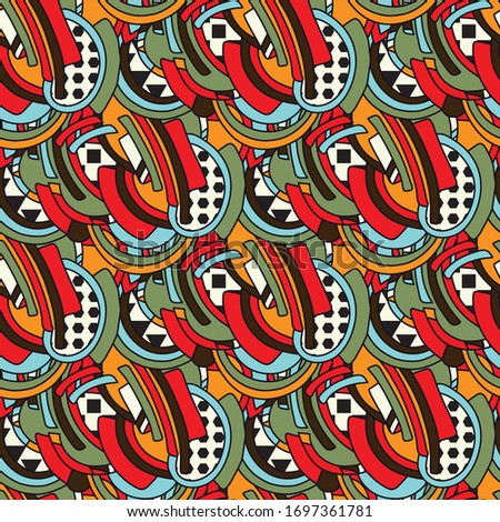 color abstract ethnic seamless pattern in graffiti style with elements of urban modern style bright quality illustration for your design