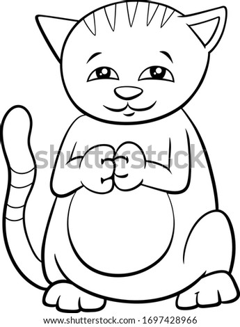 Black and White Cartoon Illustration of Cute Cat or Kitten Comic Animal Character Coloring Book Page