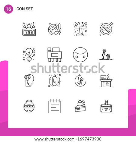 Universal Icon Symbols Group of 16 Modern Outlines of lighting; eco; forest; bulb; no smoking Editable Vector Design Elements