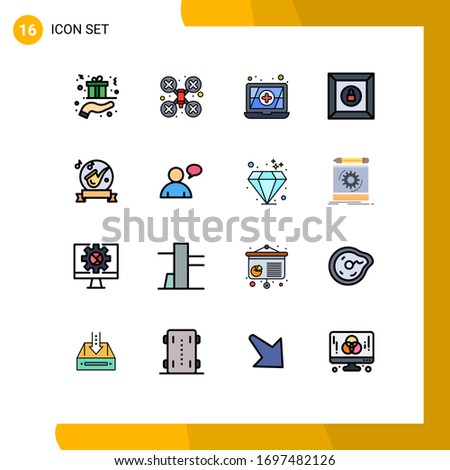 16 Universal Flat Color Filled Line Signs Symbols of saxophone; music; drone robot; instrument; product Editable Creative Vector Design Elements