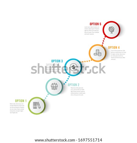 Vector modern infographic data design template. Vector illustration with 5 steps and icons. Can be used for workflow layout, diagram, annual report, web design.