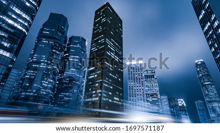 Hong Kong city building facade at night