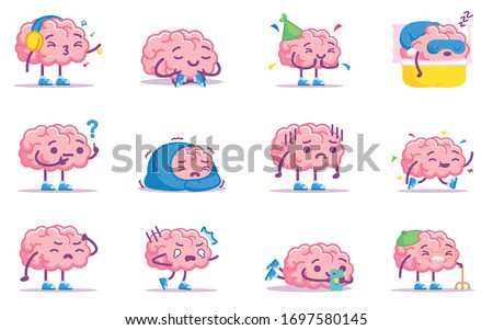Vector Cute Cartoon Pink Brains Set Isolated Royalty-Free Stock Photo #1697580145