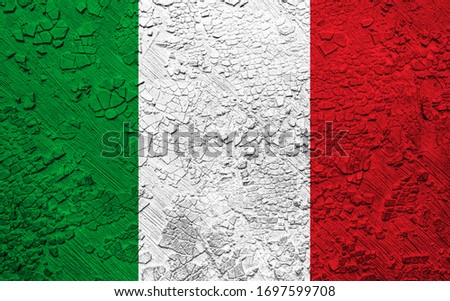 Italy flag on crumbled wall