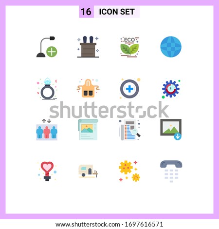 Pictogram Set of 16 Simple Flat Colors of ring; diamond; energy; world; arrow Editable Pack of Creative Vector Design Elements
