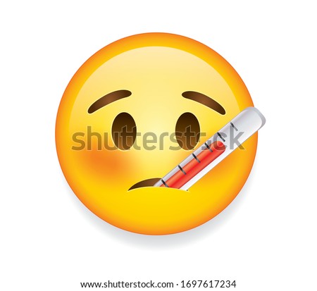 Popular chat elements. Trending emoticon.High quality emoticon on white background.Sick emoji.Yellow face with thermometer.Patient emoji.Fever emoticon. Royalty-Free Stock Photo #1697617234