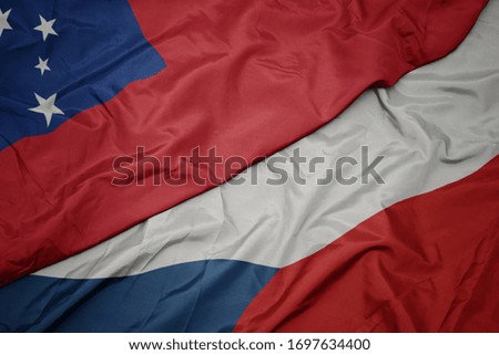 waving colorful flag of czech republic and national flag of Samoa . macro